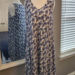 Floral Blue and White Midi Dress